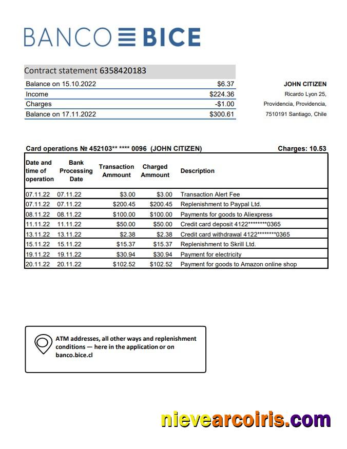 Chile Banco Bice bank statement